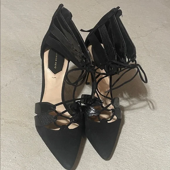 Zara Black Lace-Up Heels - Picture 9 of 16